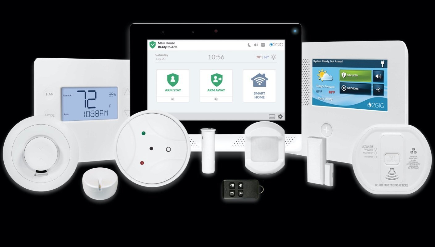 Advanced home security system with sensors and control panels.