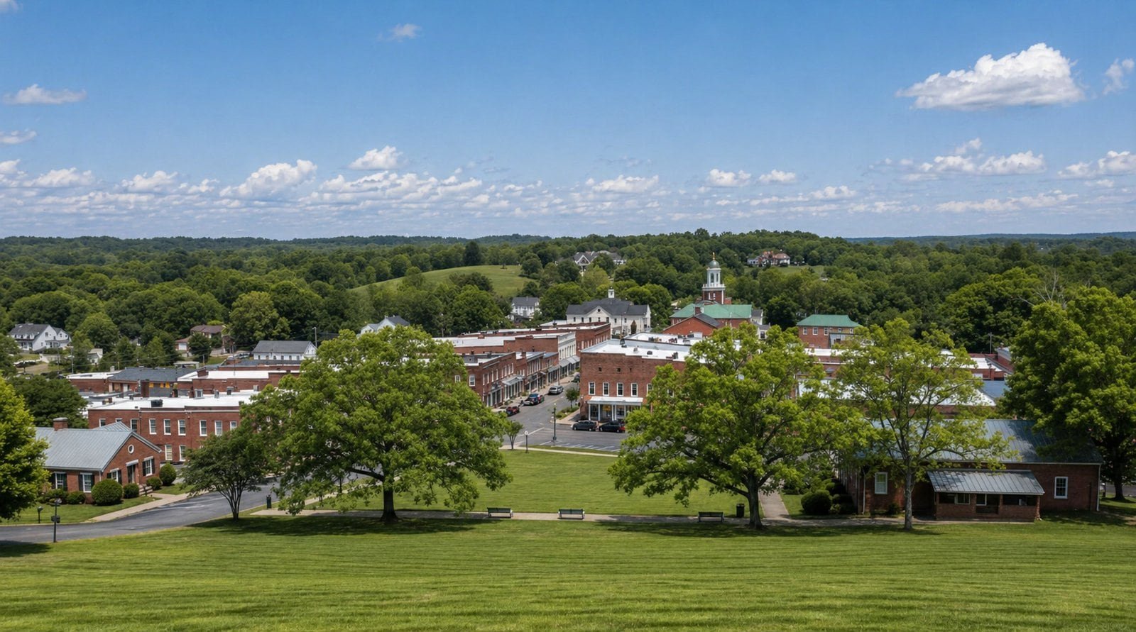 Lint Security campus in Commerce, GA with historic buildings and green landscape.